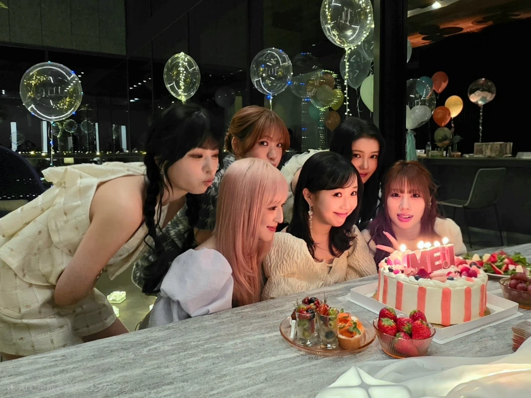ケーキを囲むME:Iメンバー