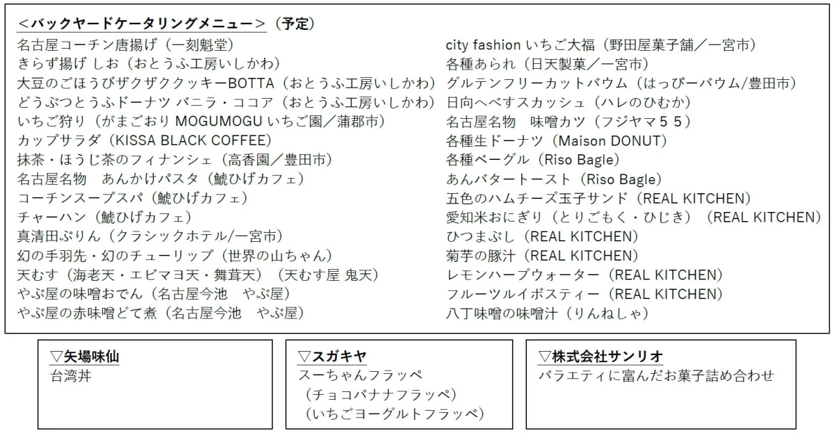 バックヤードケータリングメニュー