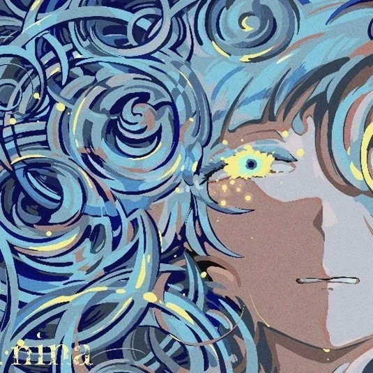 青系の色調で描かれた幻想的な女性の横顔のイラスト