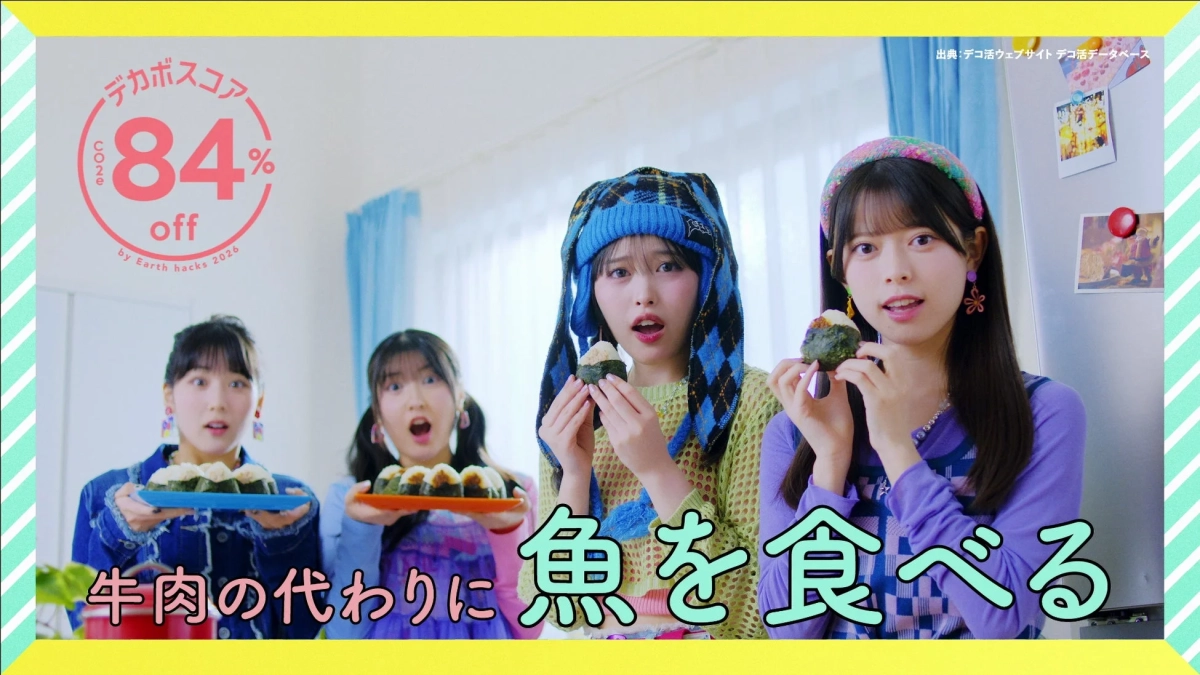 牛肉の代わりに魚を食べることでCO2eを84%削減するデコ活のメッセージ