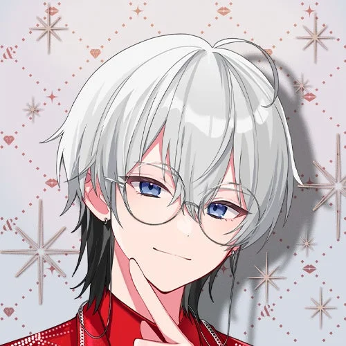 白髪と眼鏡が特徴的なアニメ風の男性キャラクターのバストアップイラスト