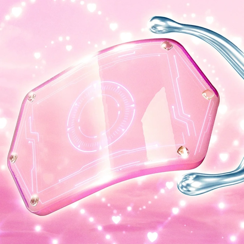 輝くハートと未来的なガジェットの画像