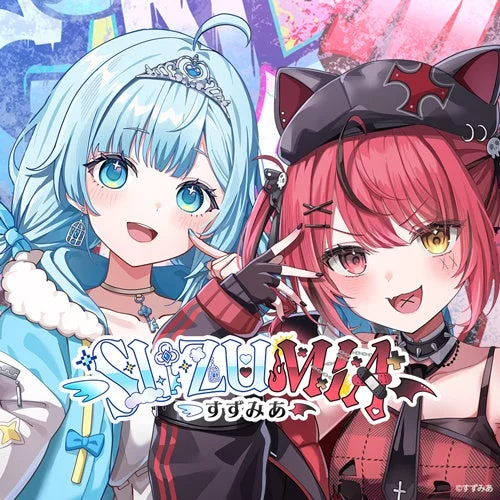 水色の髪とピンクの髪の二人のアニメ風女性キャラクター