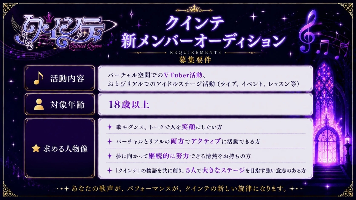 クインテ新メンバーオーディションの募集要項