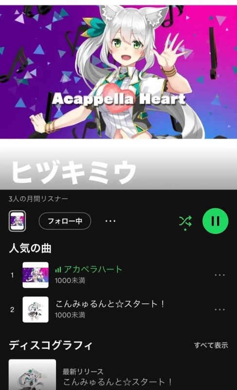 Spotify画面のヒツジキミウ