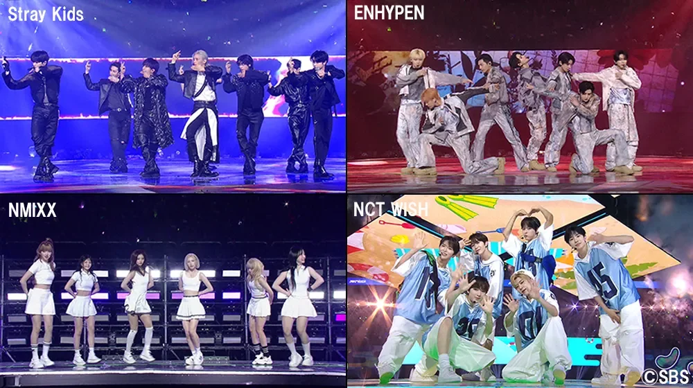K-POPグループがステージでパフォーマンスする様子