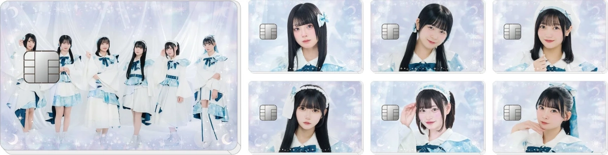 アイドルグループのメンバーをフィーチャーした複数のクレジットカードデザイン。