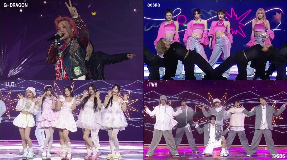 K-POPアーティストがステージで歌唱やダンスを披露する様子