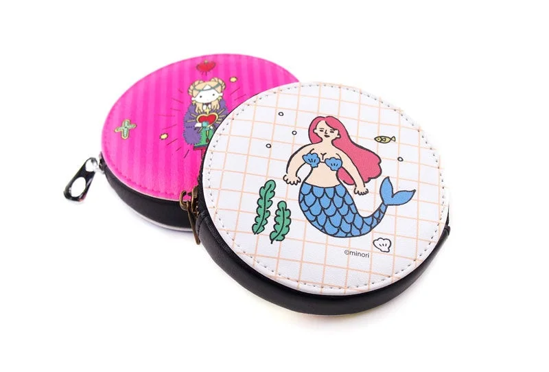 コインケース、ポーチ、小物入れ、マーメイド、人魚、イラスト、ファンシー、かわいい、ファッション小物、ピンク、白