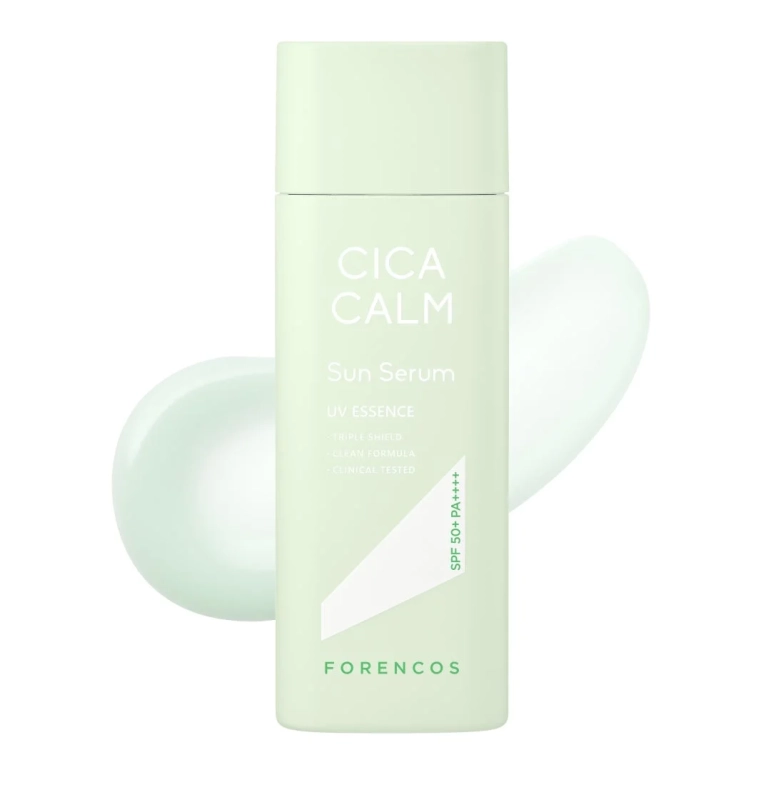 CICA CALM Sun Serum UV ESSENCE TRIPLE SHIELD CLEAN FORMULA CLINICAL TESTED SPF 50+ PA++++ FORENCOS