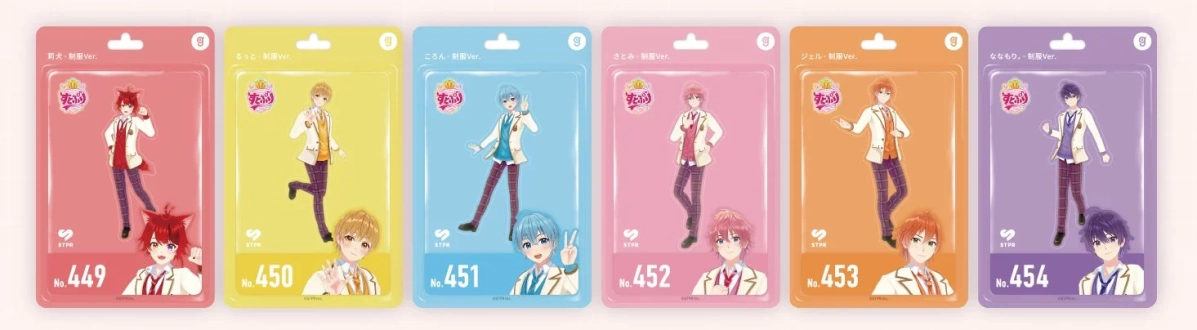 すとぷり,Strawberry Prince,アニメ,キャラクターグッズ,アクリルスタンド,制服,男性キャラクター,アイドルグループ,コレクタブル,パッケージデザイン,パステルカラー,莉犬,るぅと,ころん,さとみ,ジェル,ななもり。