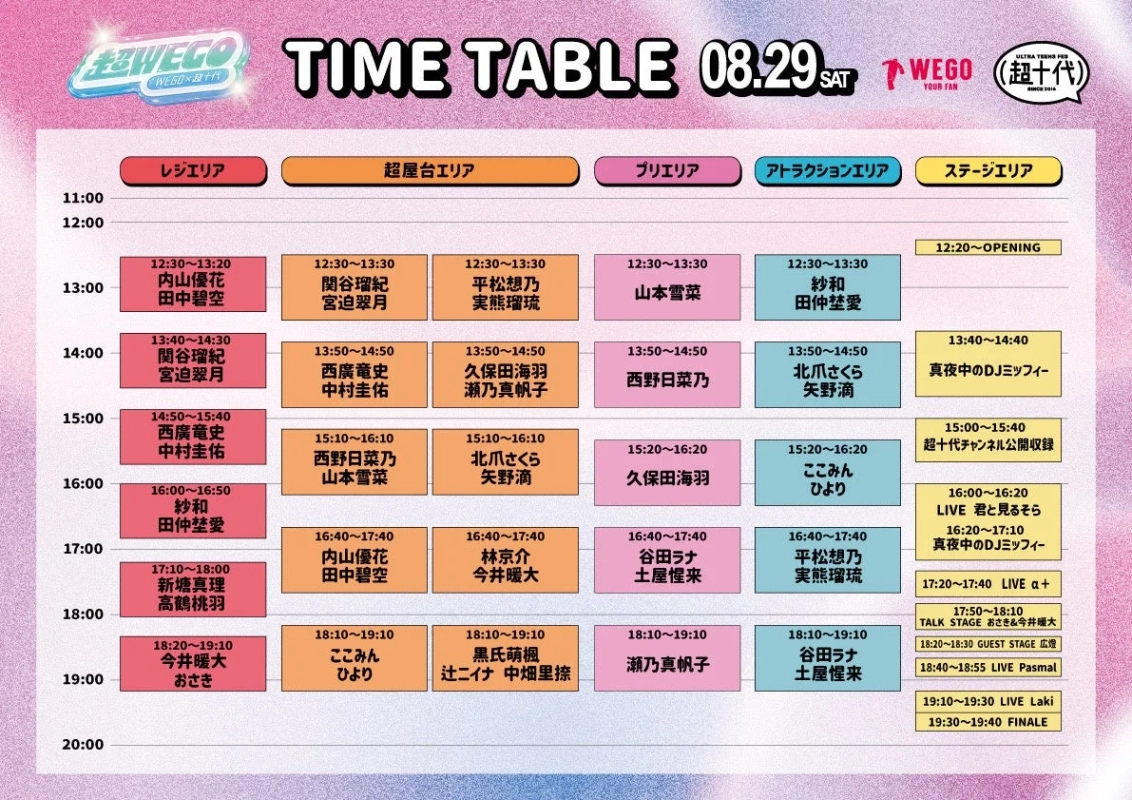 超WEGO 2026 8月29日(土)タイムテーブル